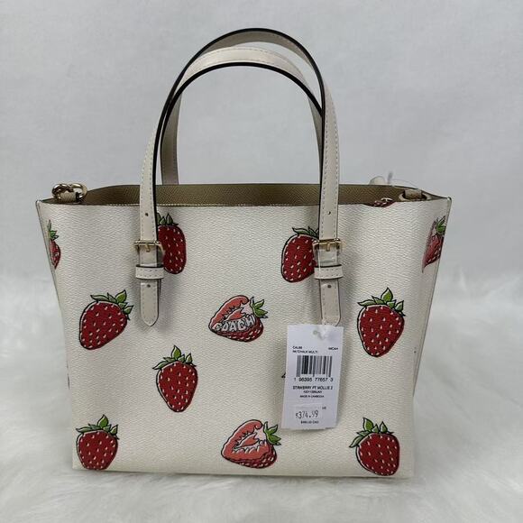 Coach Mollie Tote Bag 25 With Strawberry Print In Canvas/Gold/Chalk CAL66 NWT - Picture 3 of 11